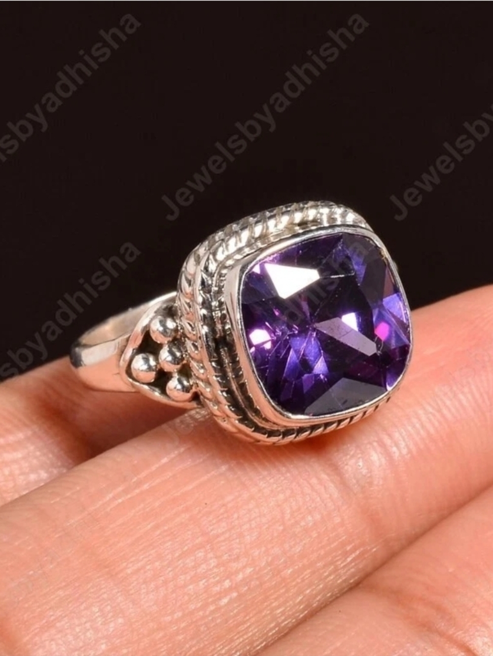 Amethyst Set In 925 Sterling Silver Handmade Ring, Size 5.5 NWT